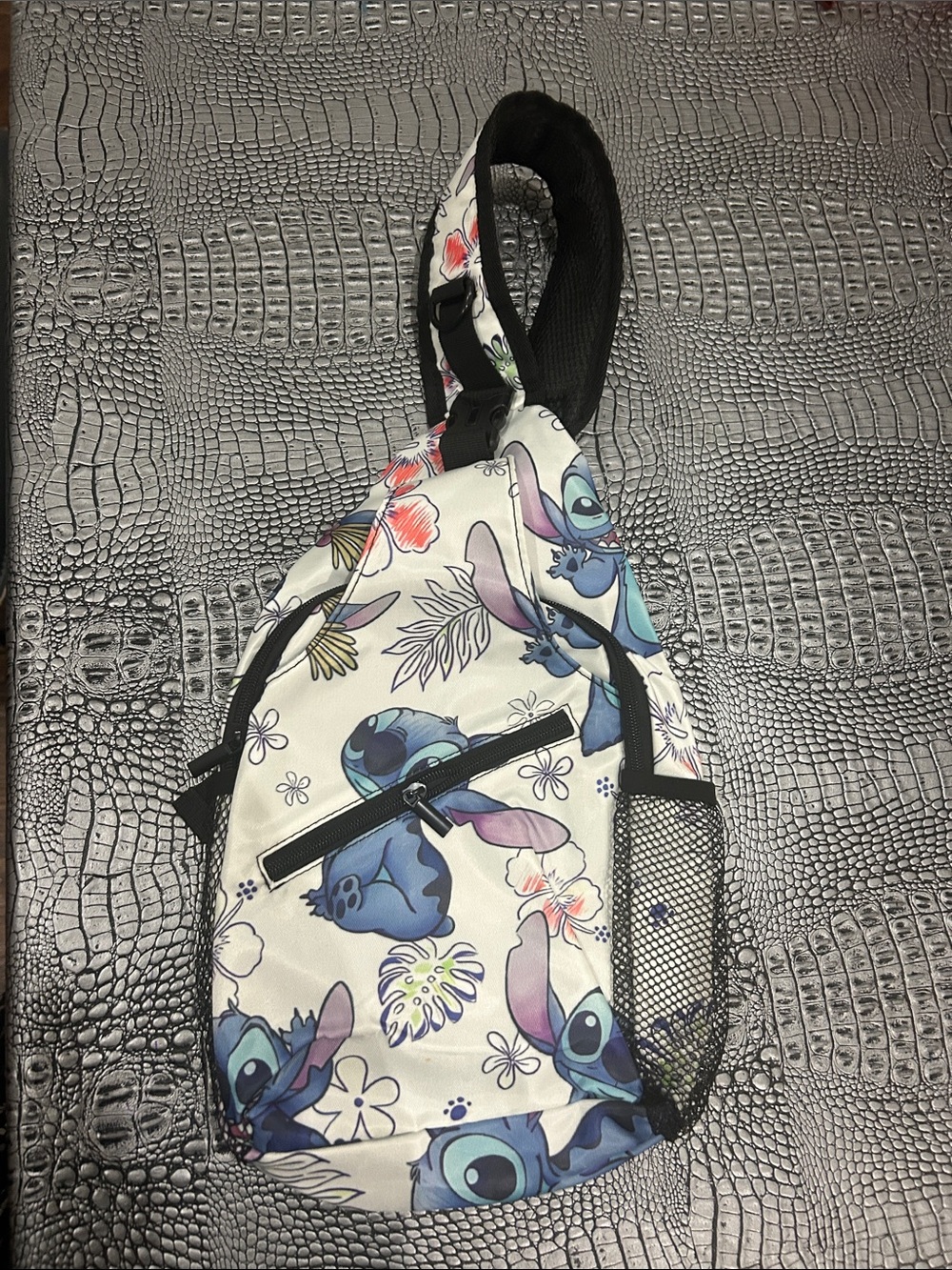 Disney Blue & White Stitch Floral Sling Bag
